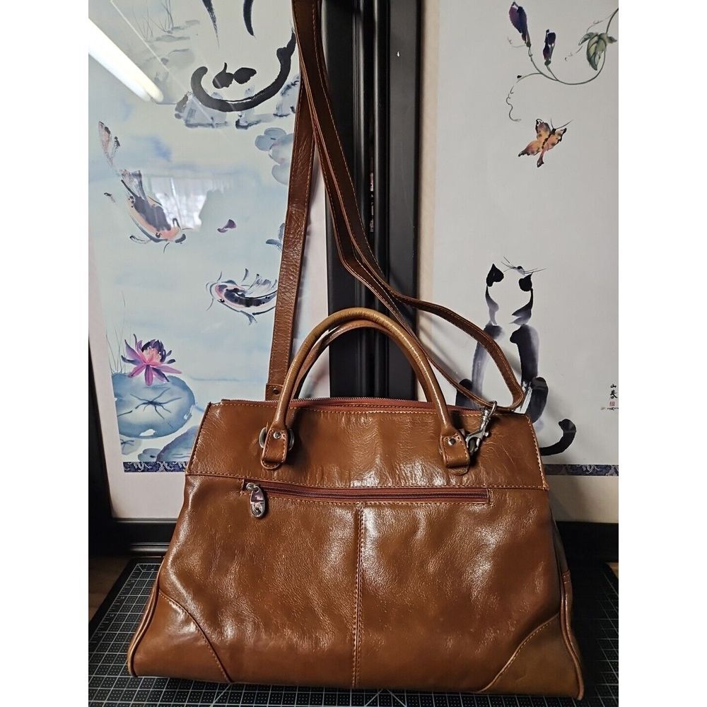 Ashwood "Gina Bridge" Leather Brown Convertible Messenger Bag Tote Large 15" (N)